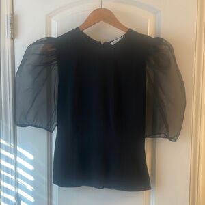 Zara Black Puff Sleeve Fitted Blouse